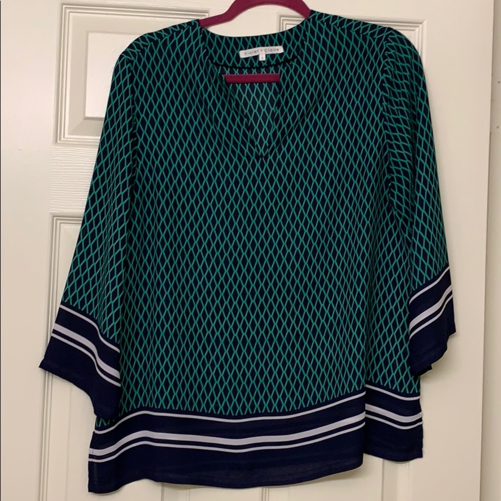 Violet and Claire Navy blue and green blouse